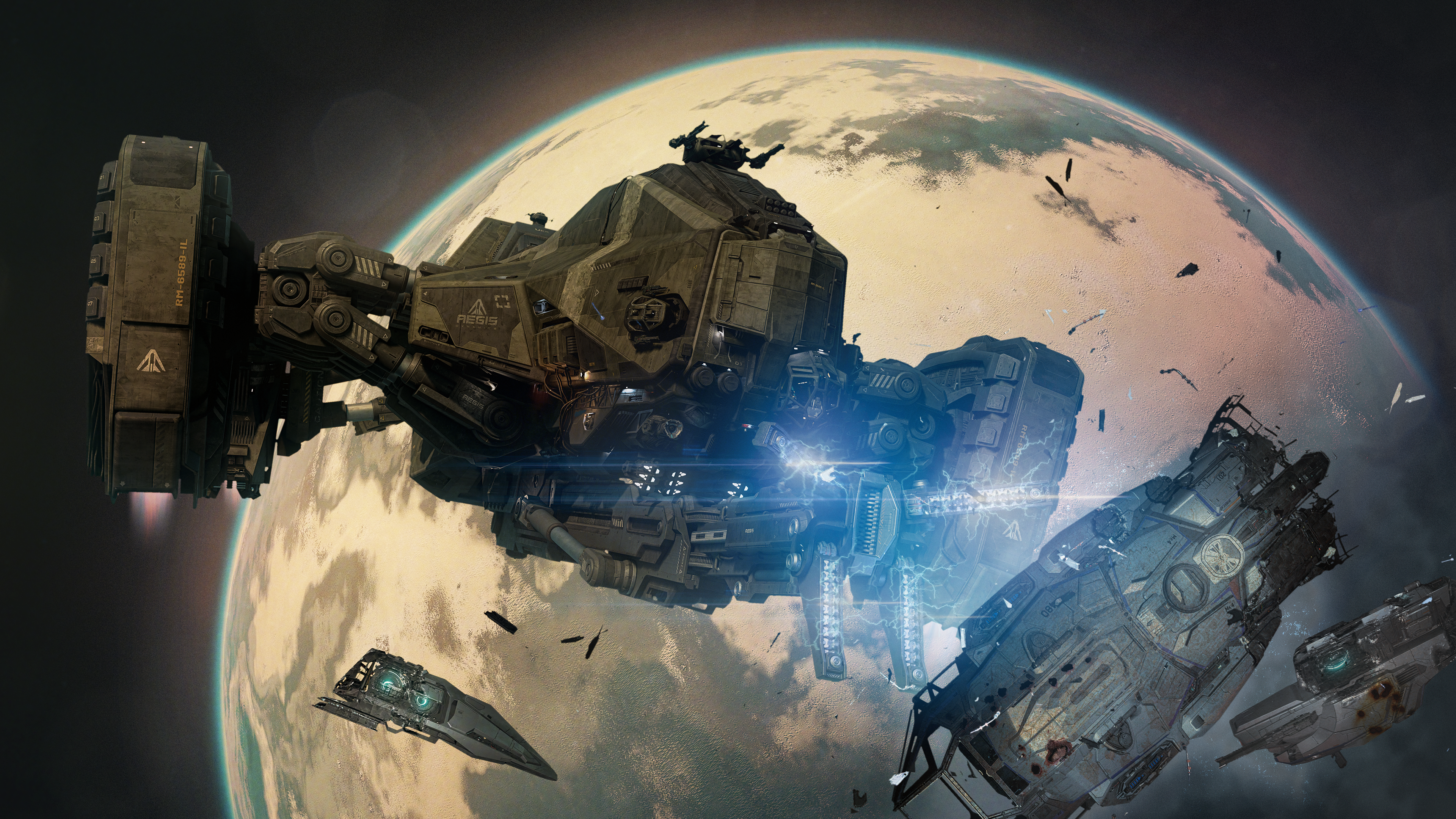 Star Citizen Reclaimer with it's claw in action