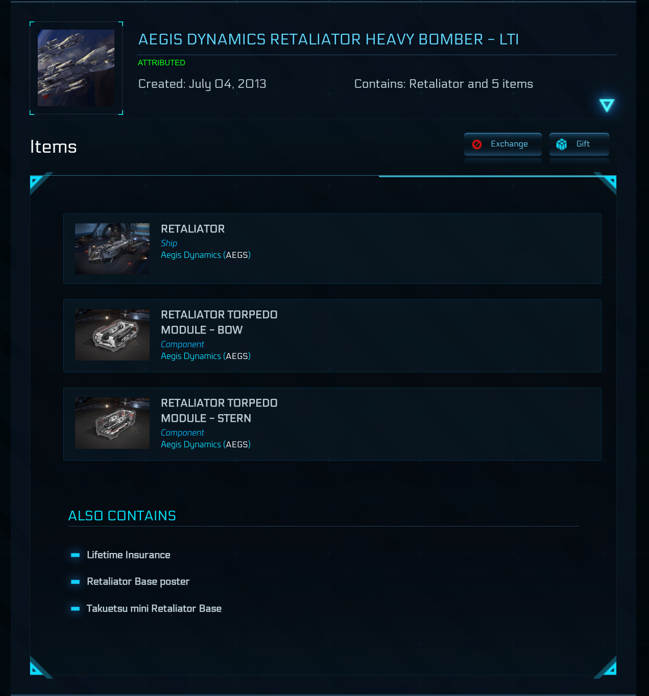 Buy Aegis Dynamics Retaliator Heavy Bomber LTI - Original Concept