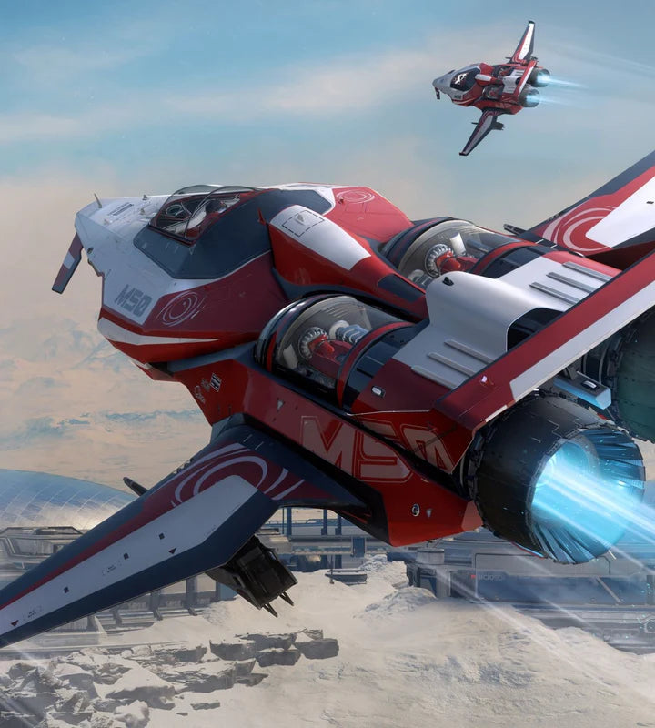 2 M50 star citizen ships. white and red